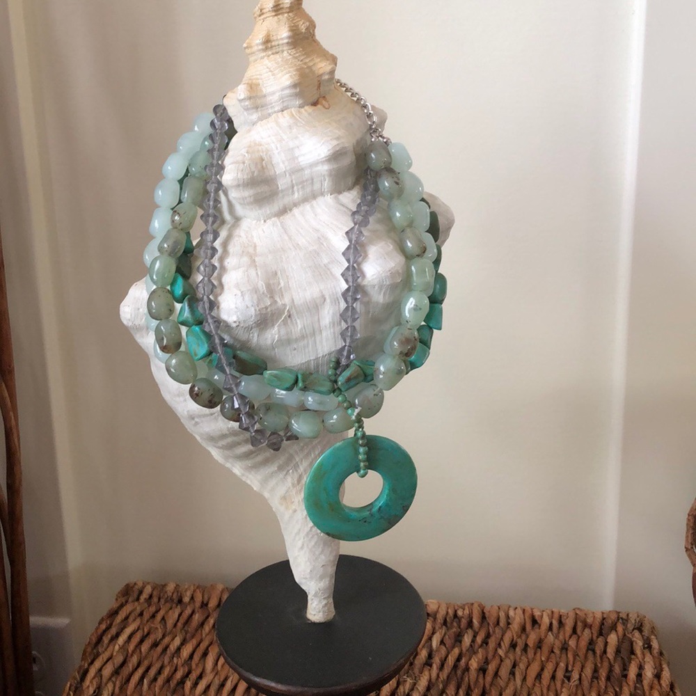 Pretty faux turquoise multi strand beaded necklace